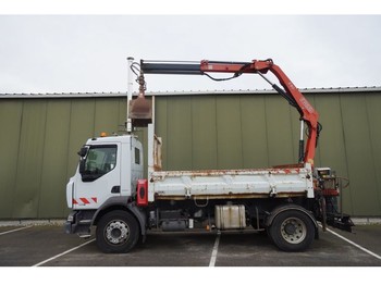 Camion, Camion cu macara Renault MIDLUM 220 dxi 2 SIDE TIPPER WITH FASSI F 80A.21 CRANE: Foto 1