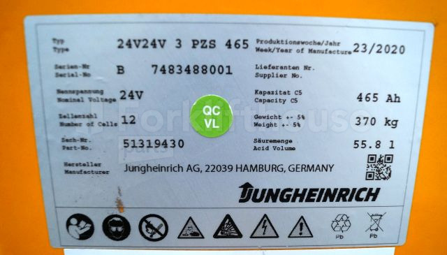 Acumulator pentru Stivuitor Jungheinrich unknown Battery 24V465Ah 24 3PZS465 year 21/2020 370 kg dimensions 78,5x21x79cm sn. 7483488001: Foto 3