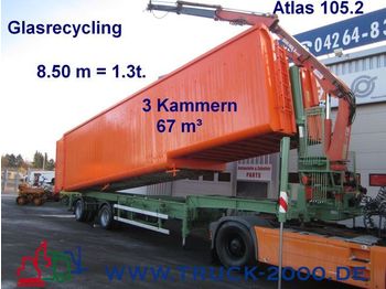 Semiremorcă basculantă Glasrecycling 67m³ 3 Kammern + Atlas Kran: Foto 1