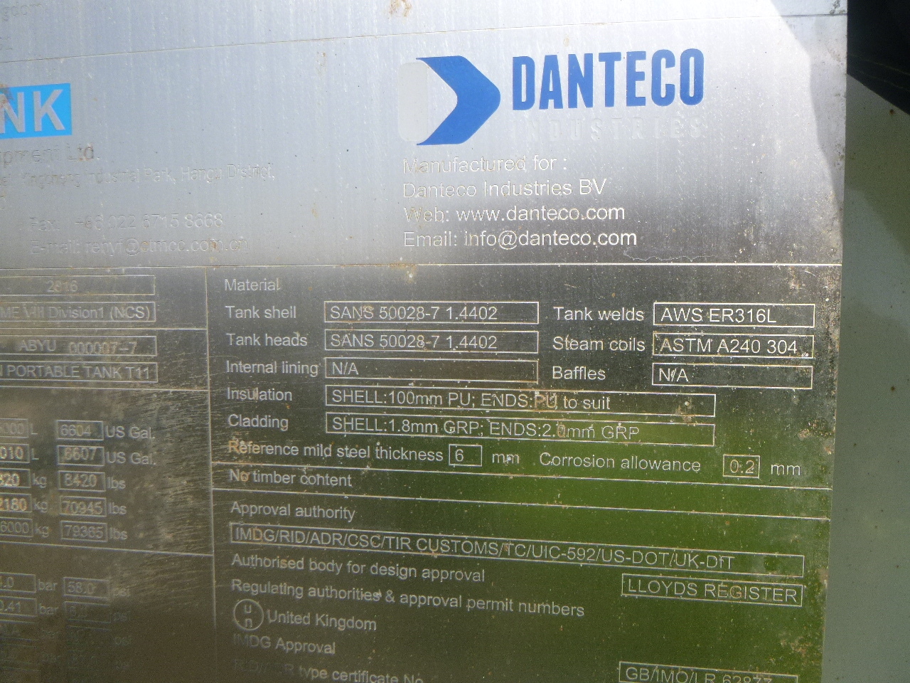 Container cisternă, Semiremorcă Danteco Food tank container inox 20 ft / 25 m3 / 1 comp: Foto 21