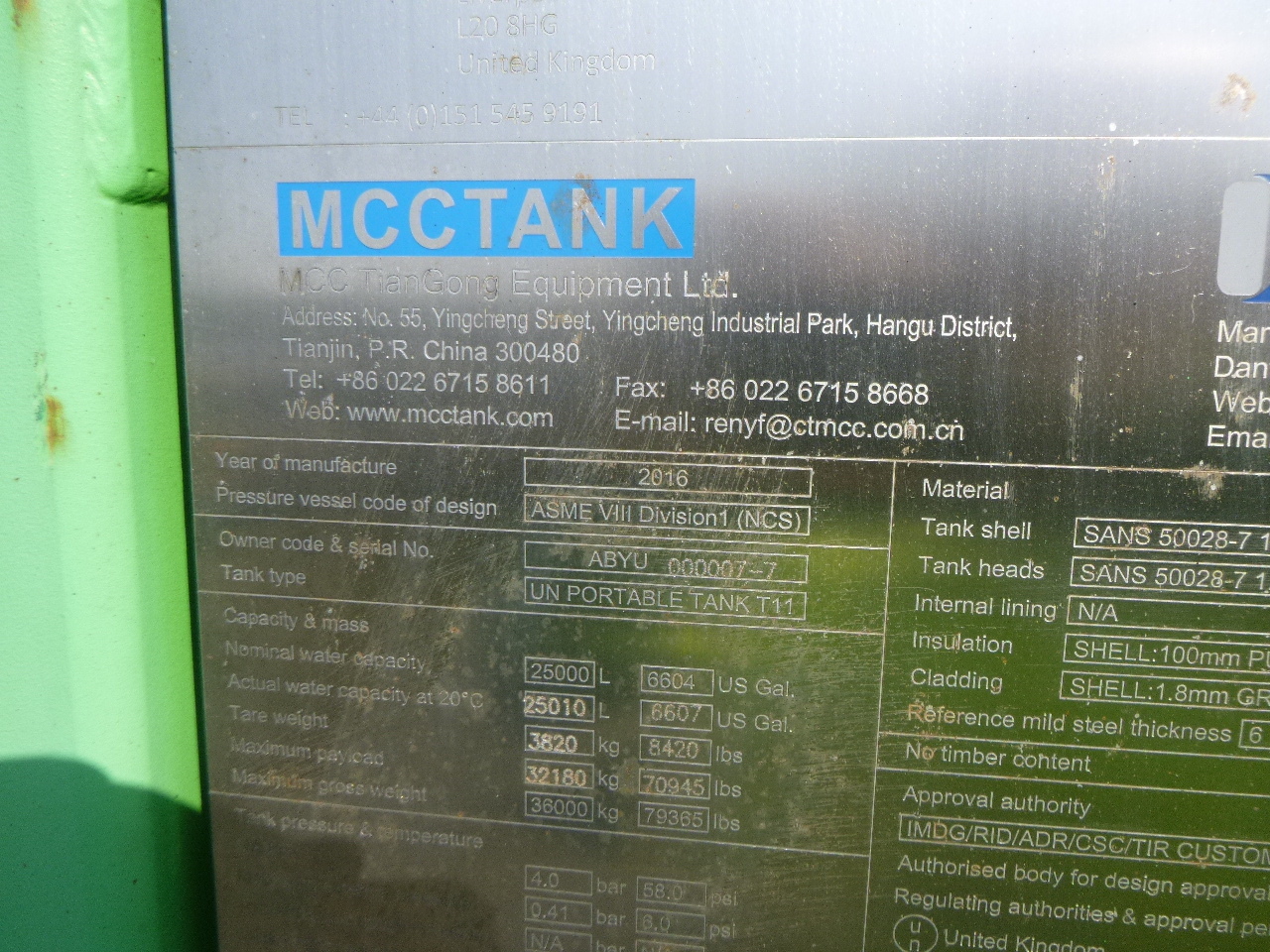 Container cisternă, Semiremorcă Danteco Food tank container inox 20 ft / 25 m3 / 1 comp: Foto 19