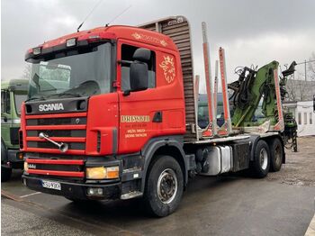 Remorcă forestieră, Camion Scania R 144  Holztransporter mit kran loglift 165 zt: Foto 1
