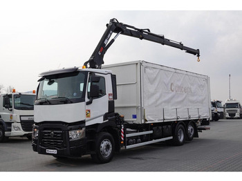 Camion cu prelată Renault C 380 / 6x2 / SKRZYNIOWY / HDS HIAB 138 B-3 WYSÓW 10,5 M / ROTAT: Foto 2