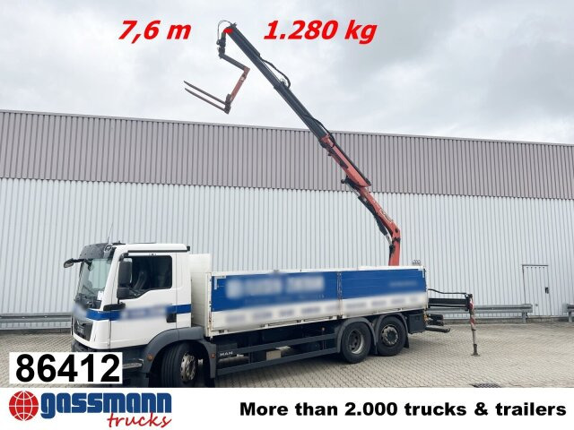 MAN TGM 26.340 6X2-4 LL, Lenk-/Liftachse, Heckkran - Camion platformă, Camion cu macara: Foto 1 MAN TGM 26.340 6X2-4 LL, Lenk-/Liftachse, Heckkran - Camion platformă, Camion cu macara: Foto 1