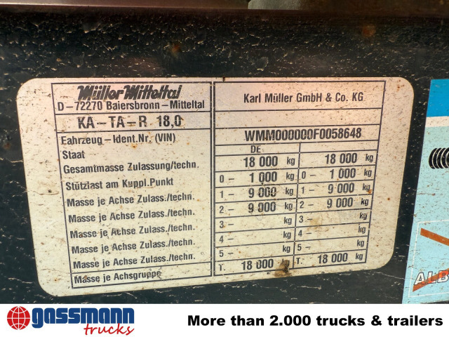 Müller-Mitteltal KA-TA-R 18.0, Alu-Bordwände, ca. 10m³ - Remorcă basculantă: Foto 2 Müller-Mitteltal KA-TA-R 18.0, Alu-Bordwände, ca. 10m³ - Remorcă basculantă: Foto 2