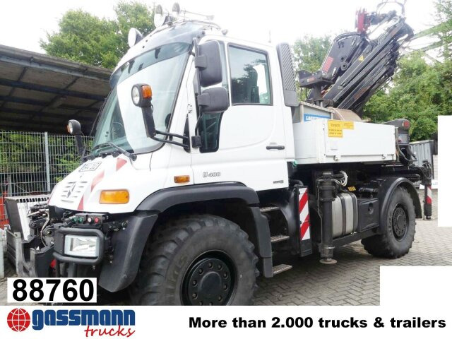 Unimog U400 4x4, Frontzapfwelle, Heckkran Hiab XS - Camion platformă, Camion cu macara: Foto 1 Unimog U400 4x4, Frontzapfwelle, Heckkran Hiab XS - Camion platformă, Camion cu macara: Foto 1