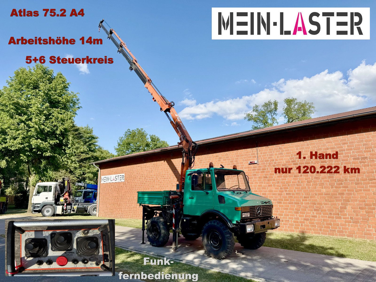 Unimog U 1200 Atlas 75.2 Kran 14 m Funk FB *1. Hand - Camion cu macara: Foto 1 Unimog U 1200 Atlas 75.2 Kran 14 m Funk FB *1. Hand - Camion cu macara: Foto 1