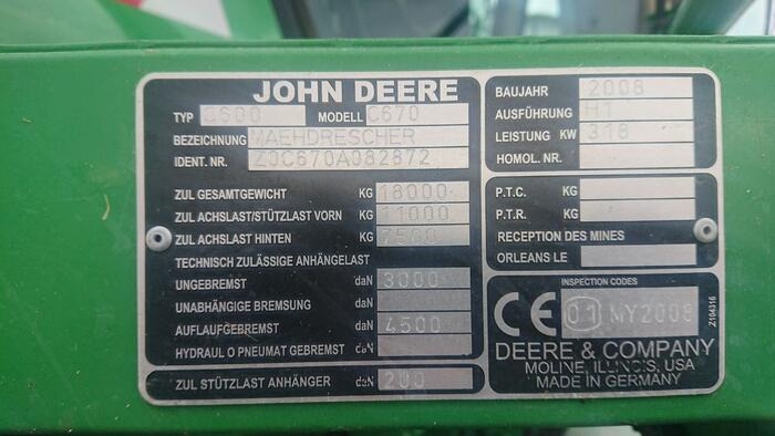 John Deere C 670 - Combină de recoltat cereale: Foto 2 John Deere C 670 - Combină de recoltat cereale: Foto 2