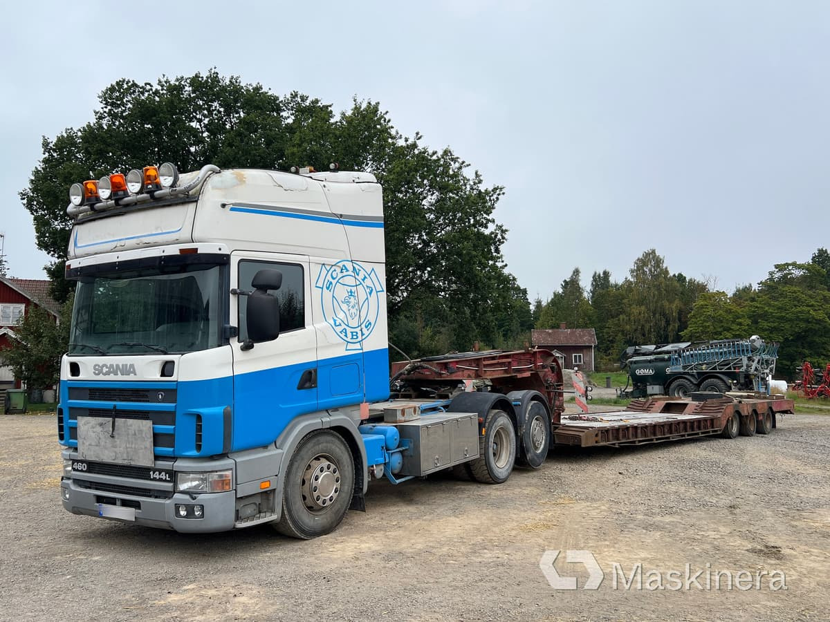 Scania R144LB6X2*4NB460 Dragbil Scania R144 med maskintrailer - Cap tractor, Semiremorcă transport auto: Foto 1 Scania R144LB6X2*4NB460 Dragbil Scania R144 med maskintrailer - Cap tractor, Semiremorcă transport auto: Foto 1