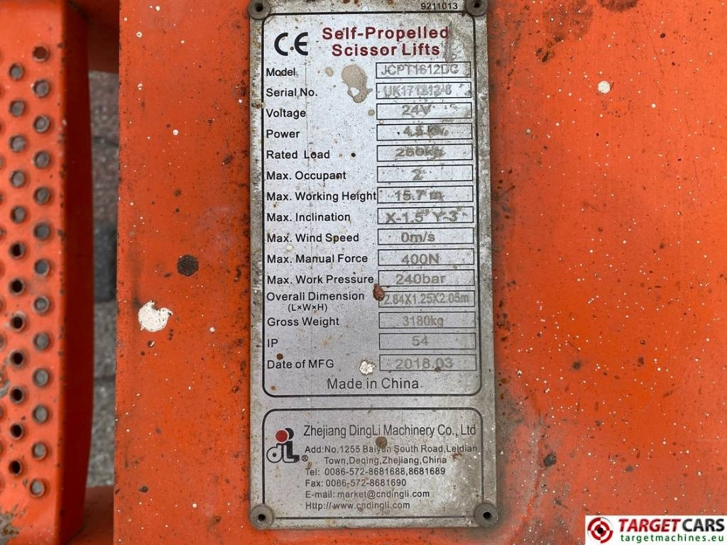 Platforma foarfeca Dingli JCPT1612DC Electric Scissor Work Lift 1570cm: Foto 10
