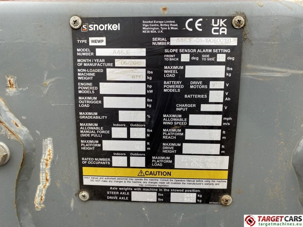 Nacela articulata Snorkel A46JE Electric Articulated Boom Work Lift 1600cm: Foto 10