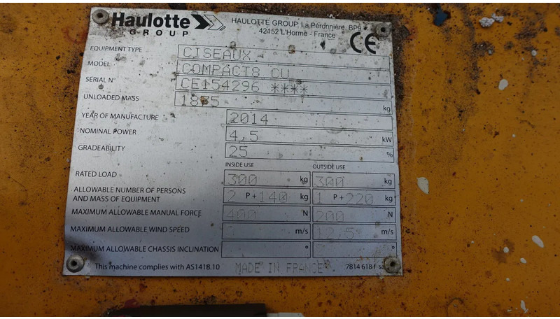Haulotte Compact 8CU - Platforma foarfeca: Foto 3 Haulotte Compact 8CU - Platforma foarfeca: Foto 3