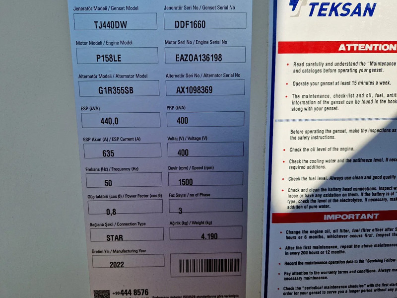 Doosan Teksan TJ440DW generator 440kVA Doosan 8-cilinder UNUSED - Generator electric: Foto 5 Doosan Teksan TJ440DW generator 440kVA Doosan 8-cilinder UNUSED - Generator electric: Foto 5