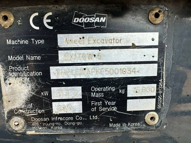 Doosan DX170W - Excavator pe roţi: Foto 5 Doosan DX170W - Excavator pe roţi: Foto 5