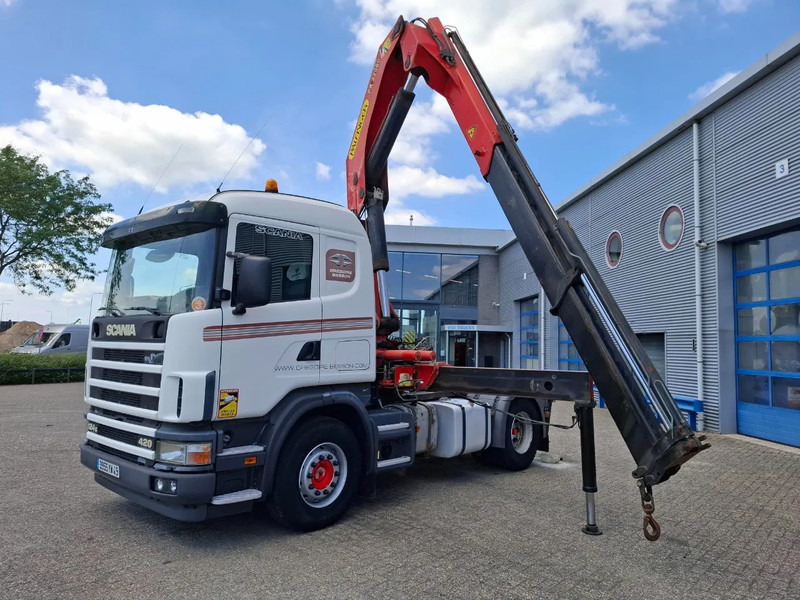 Scania 124G-420 / RETARDER / PALFINGER PK32080 / DOUBLE TANK / AIRCO / GOOD CONDITION / MANUAL / EURO-3 / 2004 - Camion cu macara: Foto 1 Scania 124G-420 / RETARDER / PALFINGER PK32080 / DOUBLE TANK / AIRCO / GOOD CONDITION / MANUAL / EURO-3 / 2004 - Camion cu macara: Foto 1