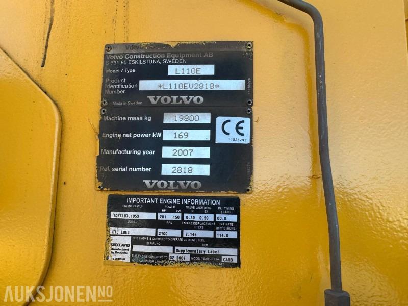 2007 Volvo L110E HJULLASTER - 11000 Timer - Încărcător frontal pe pneuri: Foto 5 2007 Volvo L110E HJULLASTER - 11000 Timer - Încărcător frontal pe pneuri: Foto 5