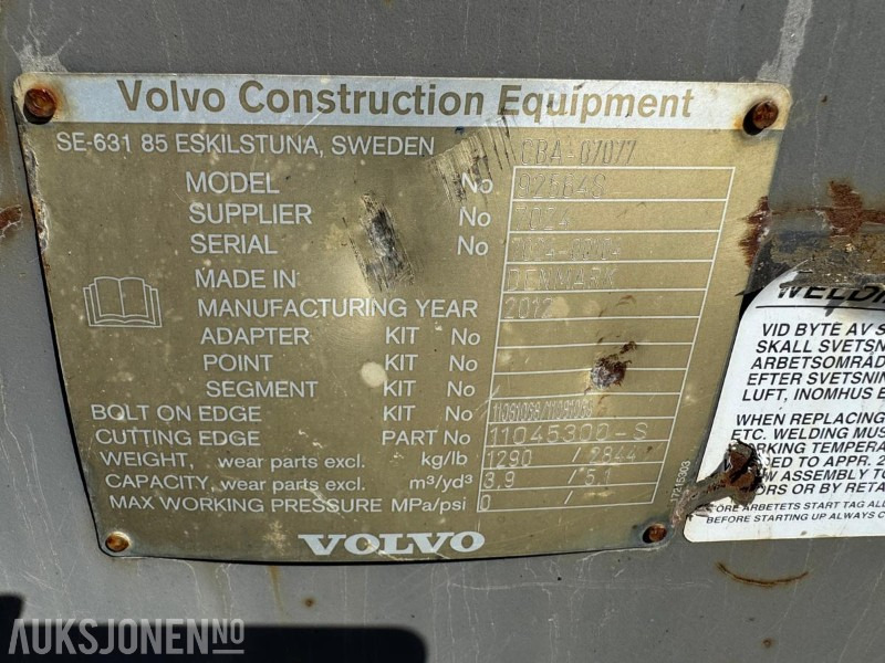 2012 Volvo 92564S Hjullasterskuff - Ataşament pentru Utilaje constructii: Foto 5 2012 Volvo 92564S Hjullasterskuff - Ataşament pentru Utilaje constructii: Foto 5