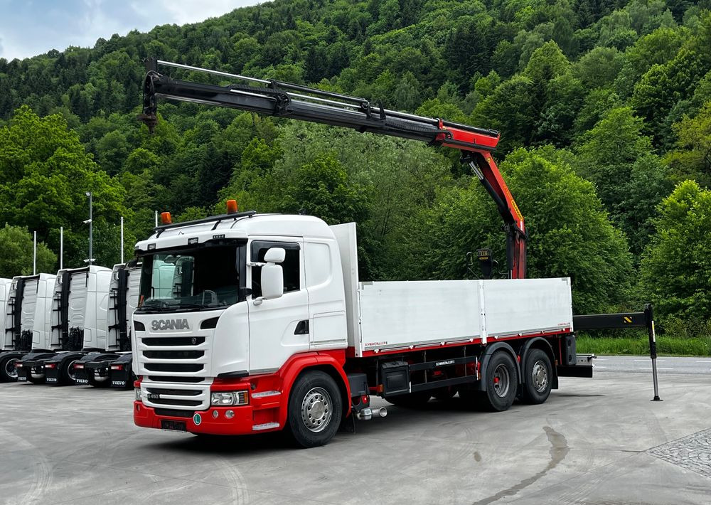 Scania G450 // 6x2// Skrzynia 6.40x2.49 // HDS Palfinger // Oś skrętna podnoszona // - Camion platformă, Camion cu macara: Foto 1 Scania G450 // 6x2// Skrzynia 6.40x2.49 // HDS Palfinger // Oś skrętna podnoszona // - Camion platformă, Camion cu macara: Foto 1