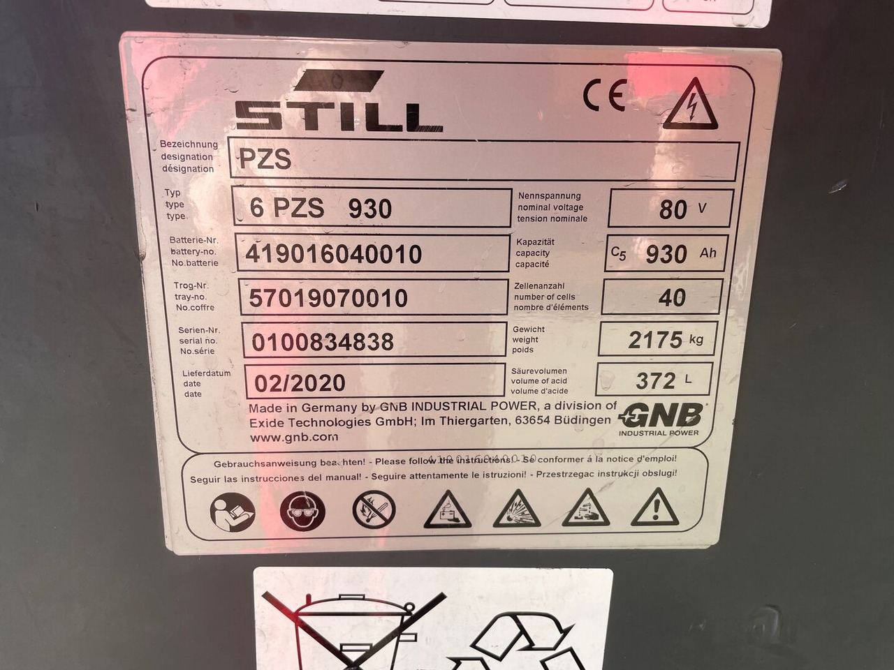 Exide 80V 6 PZS 930 - Acumulator pentru Stivuitor: Foto 2 Exide 80V 6 PZS 930 - Acumulator pentru Stivuitor: Foto 2