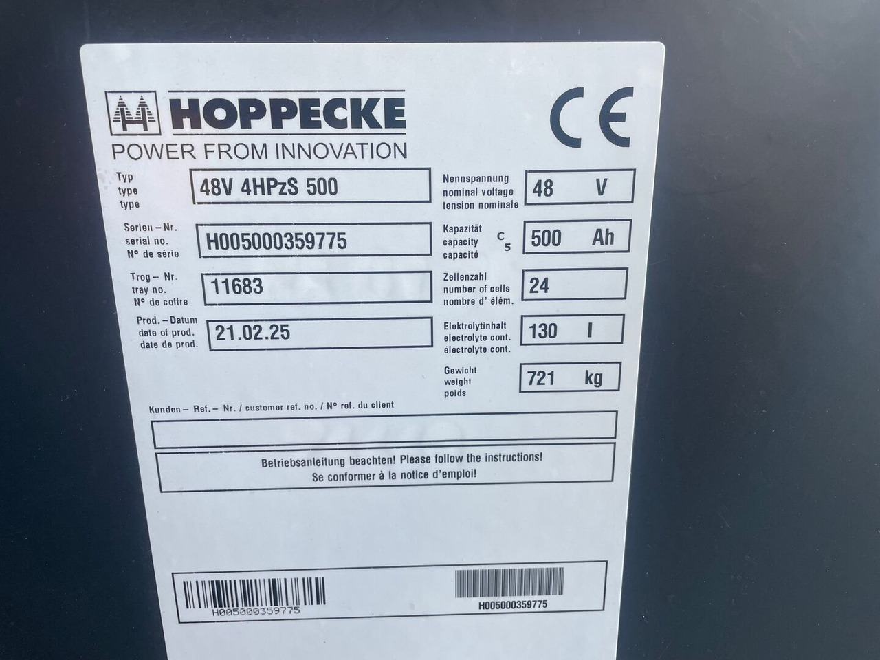 Hoppecke 48V 4 HPzS 500 - Acumulator pentru Stivuitor: Foto 2 Hoppecke 48V 4 HPzS 500 - Acumulator pentru Stivuitor: Foto 2