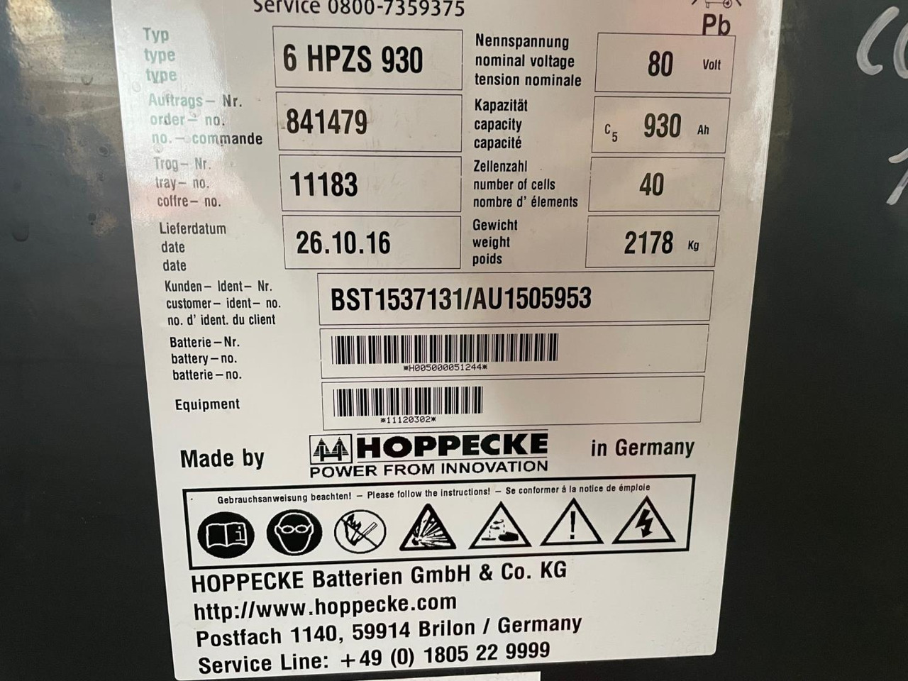 Hoppecke 80V 6 HPZS 930 - Acumulator pentru Stivuitor: Foto 2 Hoppecke 80V 6 HPZS 930 - Acumulator pentru Stivuitor: Foto 2