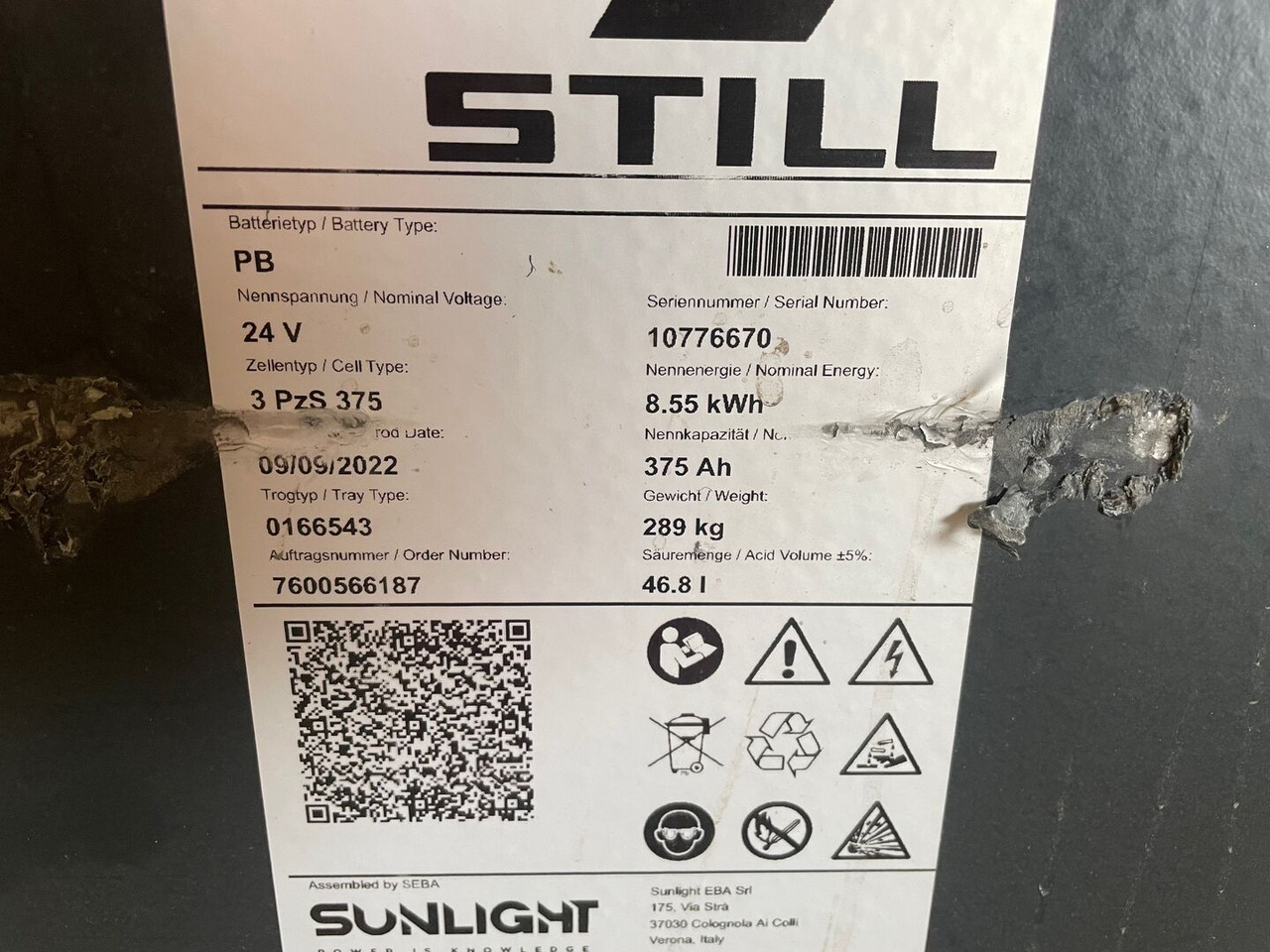 Sunlight I 24 Volt I 3 PzS 375 - Acumulator pentru Stivuitor: Foto 2 Sunlight I 24 Volt I 3 PzS 375 - Acumulator pentru Stivuitor: Foto 2