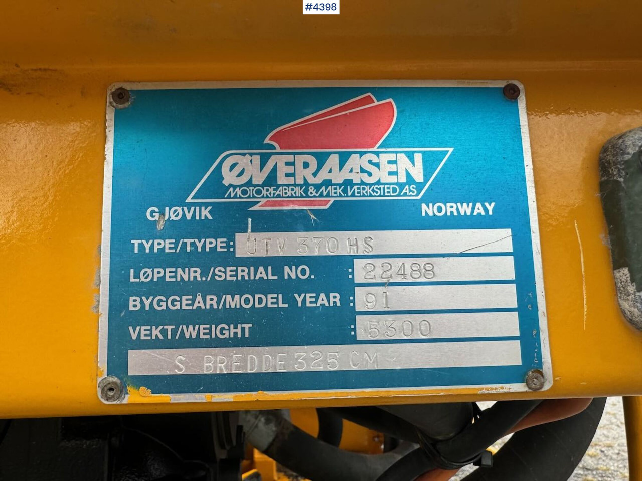 1991 Øveraasen UTV 370 HS Front Mill - Maşina comunala: Foto 4 1991 Øveraasen UTV 370 HS Front Mill - Maşina comunala: Foto 4