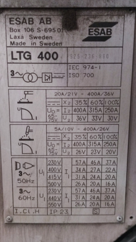 ESAB AB LTG 400 - Echipamente pentru sudare: Foto 3 ESAB AB LTG 400 - Echipamente pentru sudare: Foto 3