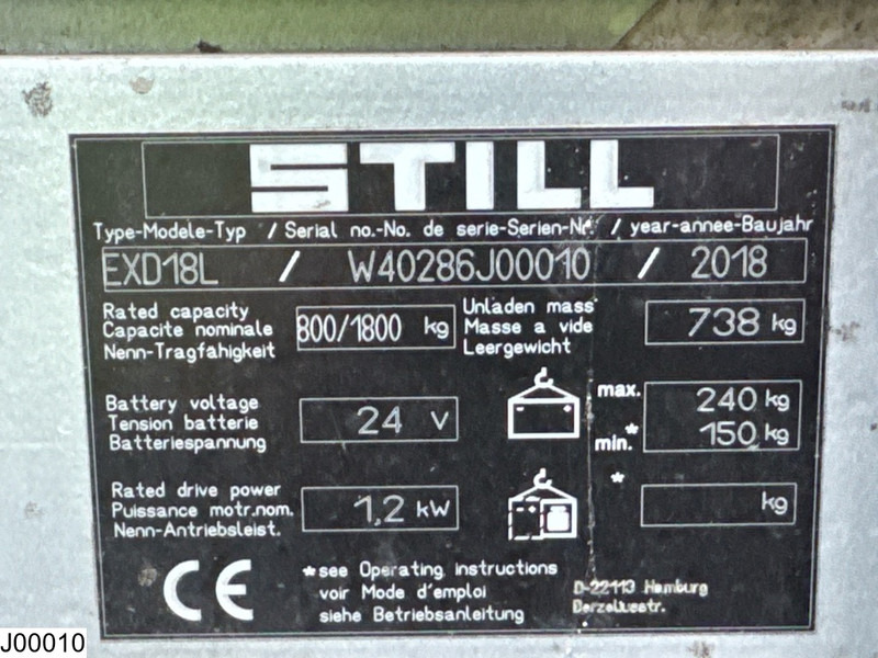 Still EXD18L 1800 kg, 2.11 m, Electric, 383 hours - Transpalet la mare înălţime: Foto 5 Still EXD18L 1800 kg, 2.11 m, Electric, 383 hours - Transpalet la mare înălţime: Foto 5
