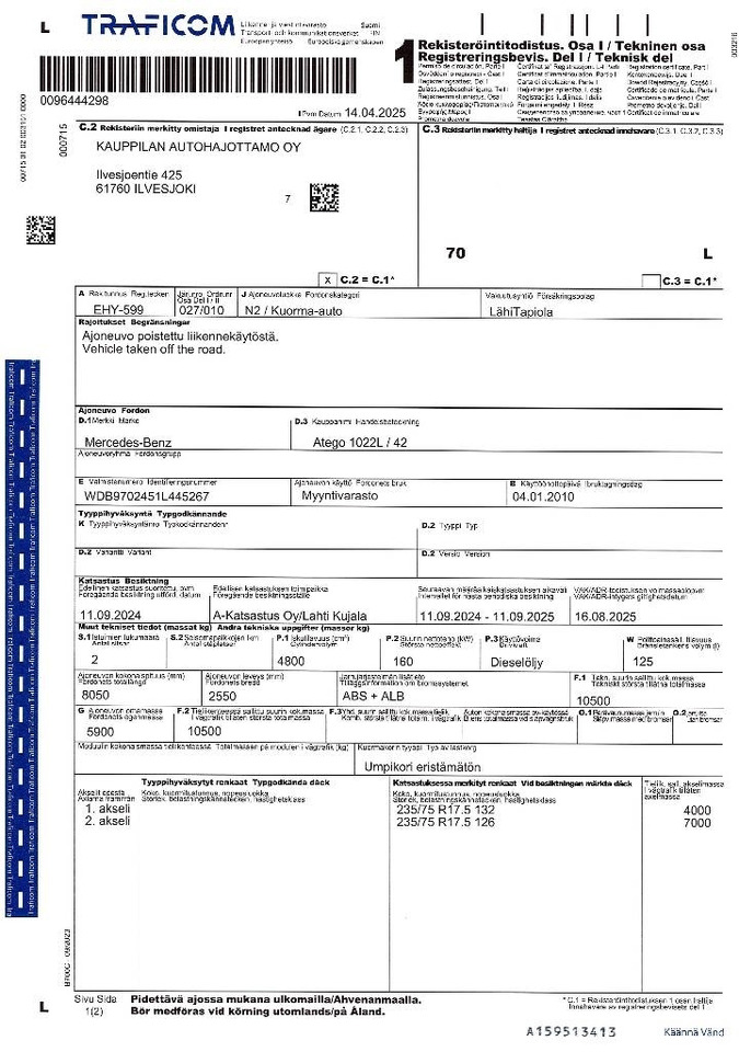 Leasing de Mercedes-Benz Atego 1022  Mercedes-Benz Atego 1022: Foto 10