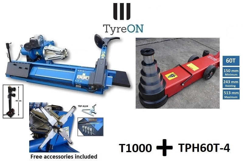 T1000 2-speed 56 Inch truck tyre changer + 60T 4-stage air hydraulic jack TPH60T-4 - Echipament de atelier: Foto 1 T1000 2-speed 56 Inch truck tyre changer + 60T 4-stage air hydraulic jack TPH60T-4 - Echipament de atelier: Foto 1