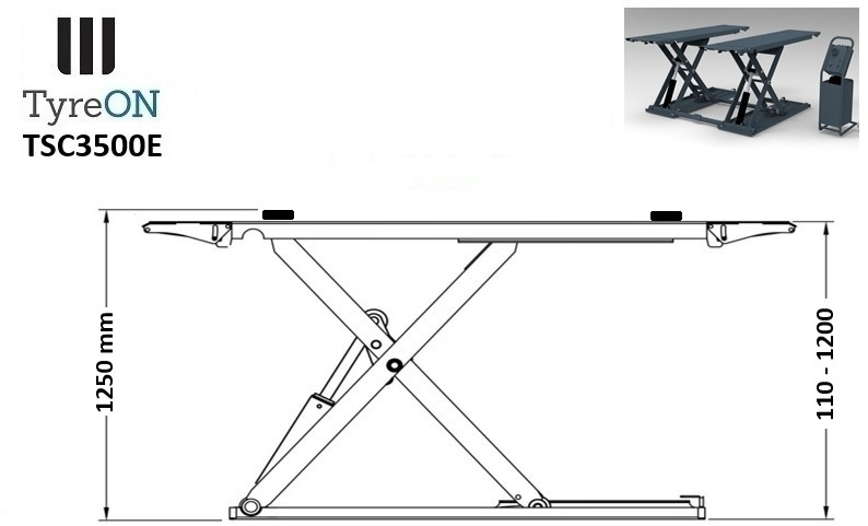 TSC3500E mobile midrise car scissor lift with electrical release - Capacity 3,5T - Lifting height 125 cm  - 230V - Graphite gray - Echipament de atelier: Foto 5 TSC3500E mobile midrise car scissor lift with electrical release - Capacity 3,5T - Lifting height 125 cm  - 230V - Graphite gray - Echipament de atelier: Foto 5