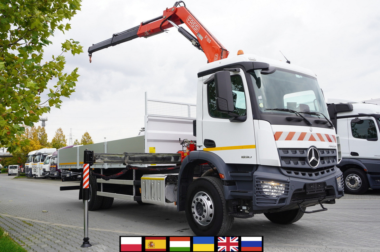 MERCEDES-BENZ Arocs 1830 / Flatbed 16 EPAL / HDS Fassi 155 / Reach 8 m / Load capacity 6160 kg - Camion platformă, Camion cu macara: Foto 1 MERCEDES-BENZ Arocs 1830 / Flatbed 16 EPAL / HDS Fassi 155 / Reach 8 m / Load capacity 6160 kg - Camion platformă, Camion cu macara: Foto 1