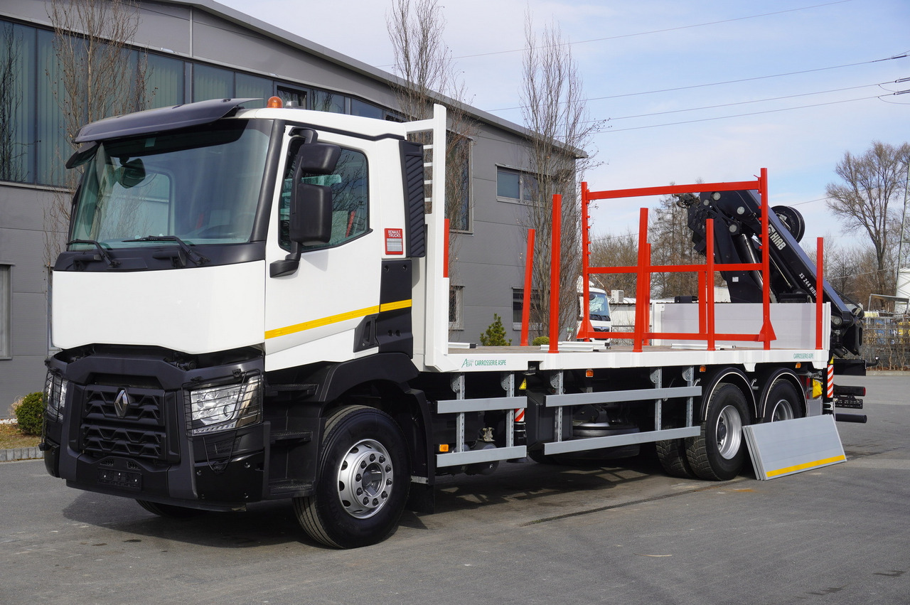 RENAULT C430 / HIAB 244 EP-5 HIDUO crane 8400 kg 15 m / Platform with stanchions - Remorcă forestieră: Foto 4 RENAULT C430 / HIAB 244 EP-5 HIDUO crane 8400 kg 15 m / Platform with stanchions - Remorcă forestieră: Foto 4