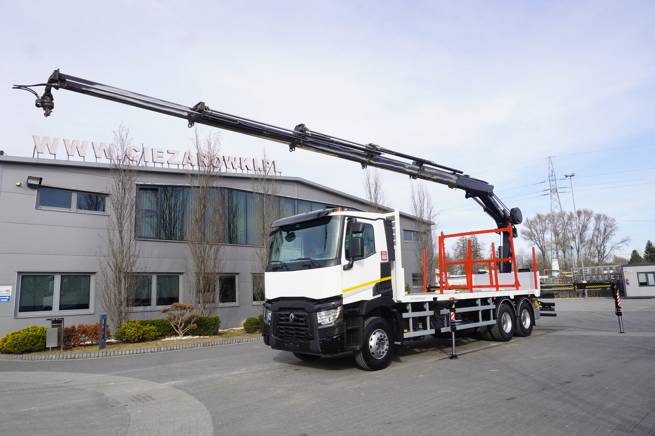 RENAULT C430 / HIAB 244 EP-5 HIDUO crane 8400 kg 15 m / Platform with stanchions - Remorcă forestieră: Foto 2 RENAULT C430 / HIAB 244 EP-5 HIDUO crane 8400 kg 15 m / Platform with stanchions - Remorcă forestieră: Foto 2