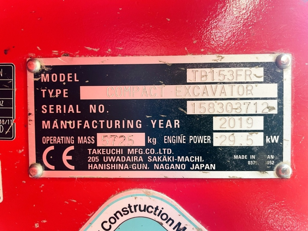 Takeuchi TB153FR (4091) - Mini excavator: Foto 3 Takeuchi TB153FR (4091) - Mini excavator: Foto 3