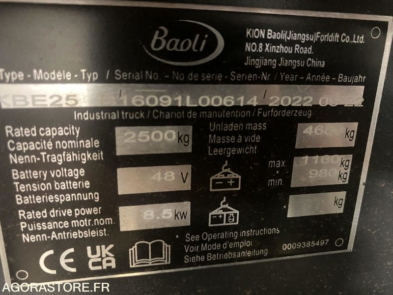 Chariot élévateur BAOLI KBE25N 2T5 ELECTRIQUE CABINE - Electrostivuitor: Foto 4 Chariot élévateur BAOLI KBE25N 2T5 ELECTRIQUE CABINE - Electrostivuitor: Foto 4