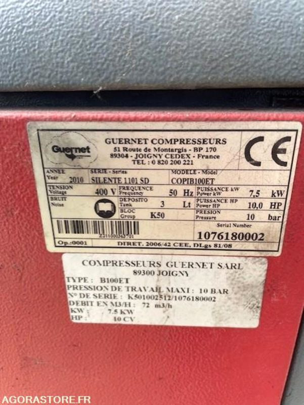 Compresseur insonorisé Guernet. 7.5kw + cuve 500l - Compresor de aer: Foto 4 Compresseur insonorisé Guernet. 7.5kw + cuve 500l - Compresor de aer: Foto 4