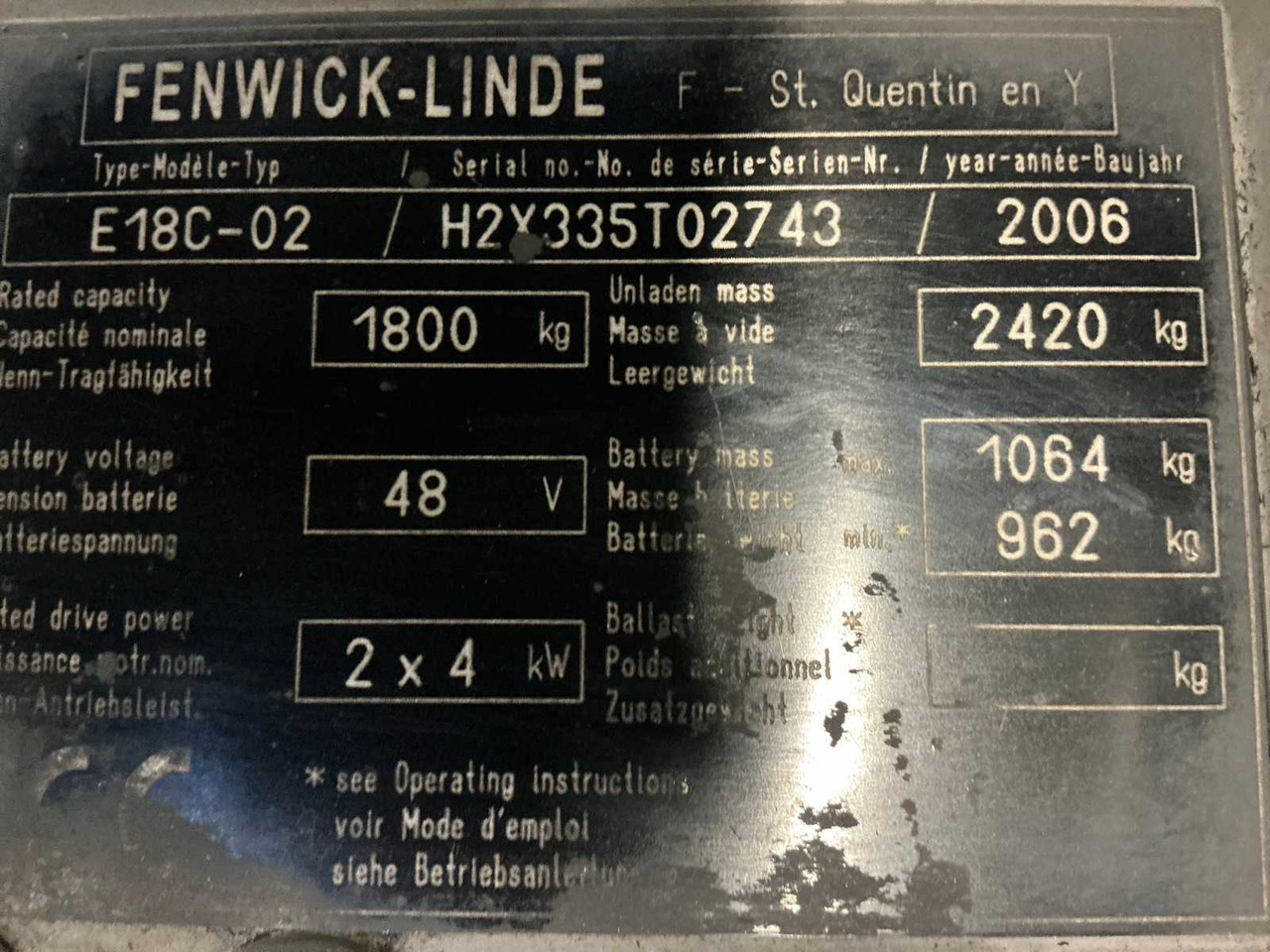 2006 LINDE-FENWICK E18C-02 FORKLIFT - Motostivuitor: Foto 1 2006 LINDE-FENWICK E18C-02 FORKLIFT - Motostivuitor: Foto 1