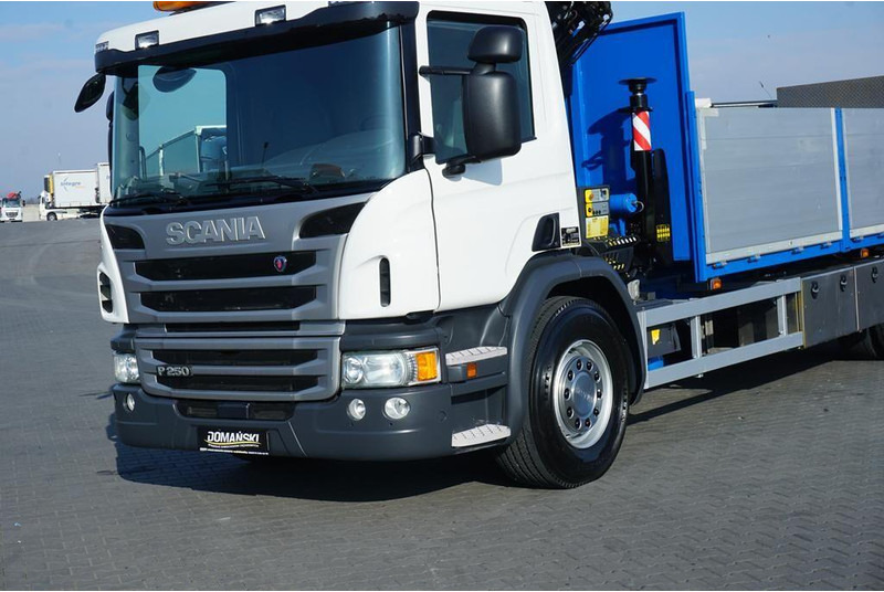 Camion platformă, Camion cu macara Scania P 250 / ACC / SKRZYNIOWY + HDS + WINDA / PALFINGER PK 12 002 - E: Foto 20