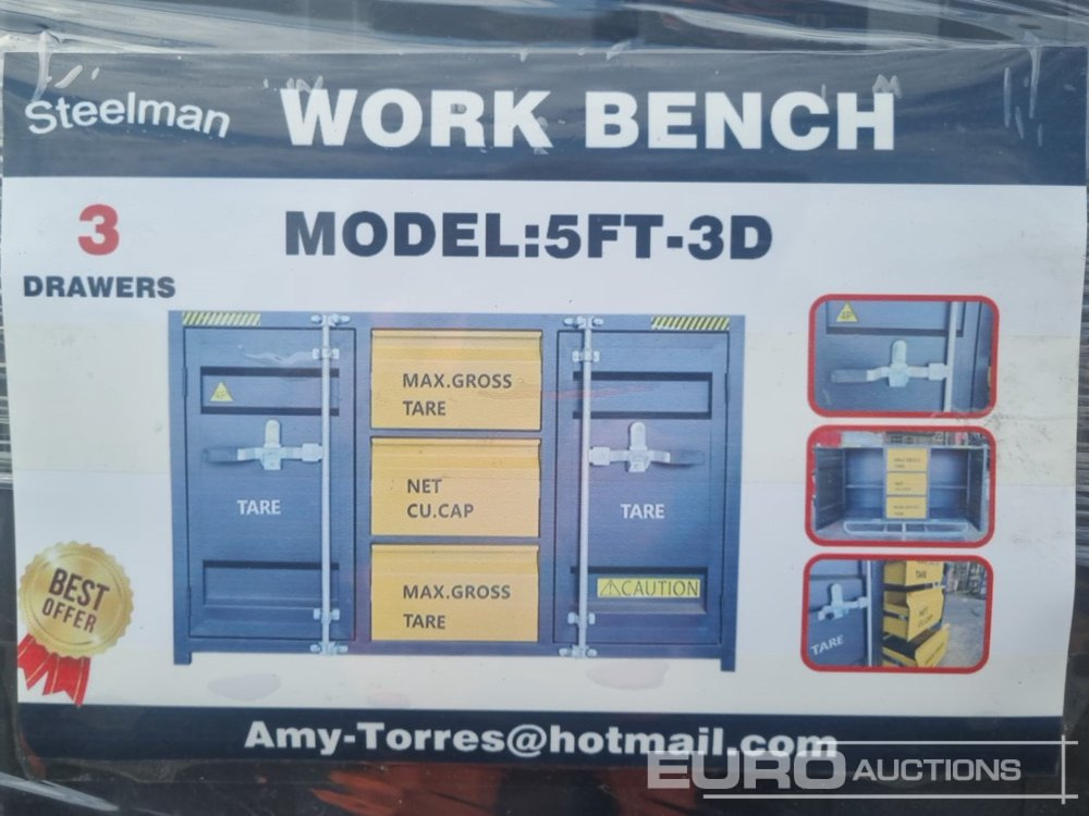 Unused 2024 Steelman 5’ Work Bench With 3 Drawers & 2 Cabinets Packed In Plastics. Drawers With Lock & Anti-Slip Inners. Using New 3 Rail Sliding - Echipament de atelier: Foto 2 Unused 2024 Steelman 5’ Work Bench With 3 Drawers & 2 Cabinets Packed In Plastics. Drawers With Lock & Anti-Slip Inners. Using New 3 Rail Sliding - Echipament de atelier: Foto 2