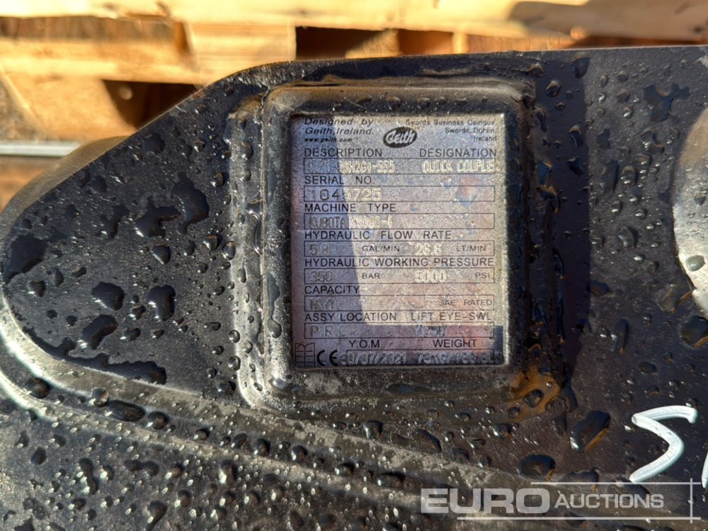 Geith Quick Coupler QC45-50H2G4-555 to suit Kubota KX080-4 (S/Ns 1045725, 1061012, 1053631, 1045727, 1045728) (5 of) - Cuplare rapidă: Foto 5 Geith Quick Coupler QC45-50H2G4-555 to suit Kubota KX080-4 (S/Ns 1045725, 1061012, 1053631, 1045727, 1045728) (5 of) - Cuplare rapidă: Foto 5