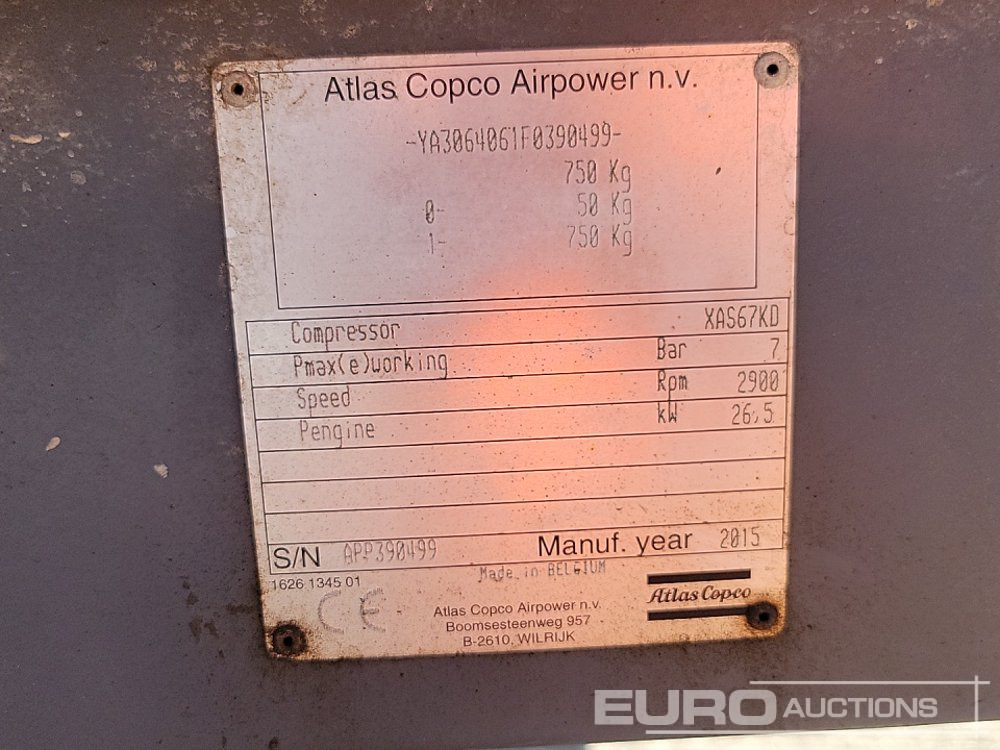 Compresor de aer 2015 Atlas Copco XAS67KD: Foto 32