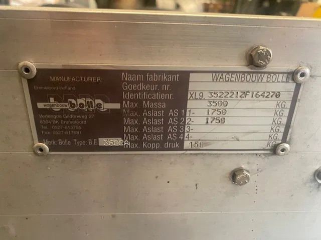 Diversen Bolle . 2 asser aanhangwagen voor kogelkoppeling 3500 kg - Remorcă şasiu: Foto 5 Diversen Bolle . 2 asser aanhangwagen voor kogelkoppeling 3500 kg - Remorcă şasiu: Foto 5